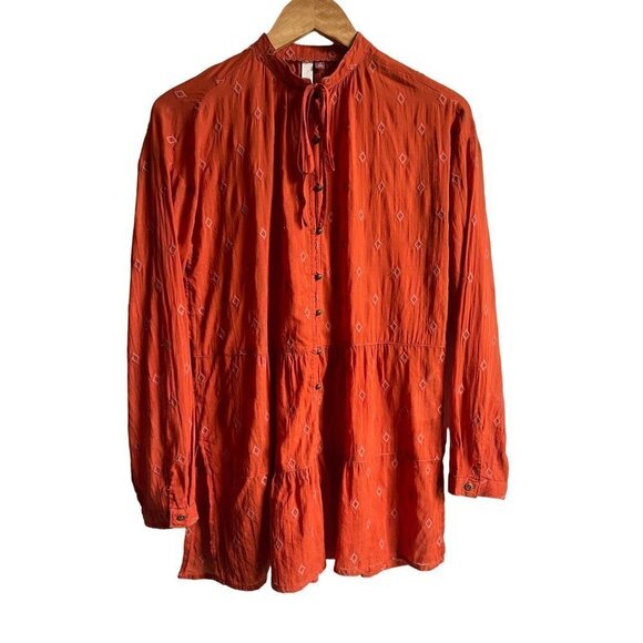 Anthropologie x Pilcro Orange Embroidered Peplum Boho Peasant Top Diamond XS - Picture 2 of 8